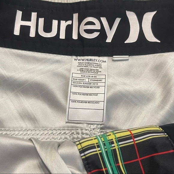 HURLEY Black and Green Plaid Board Shorts Swim Bottoms Size 32 - Picture 5 of 12